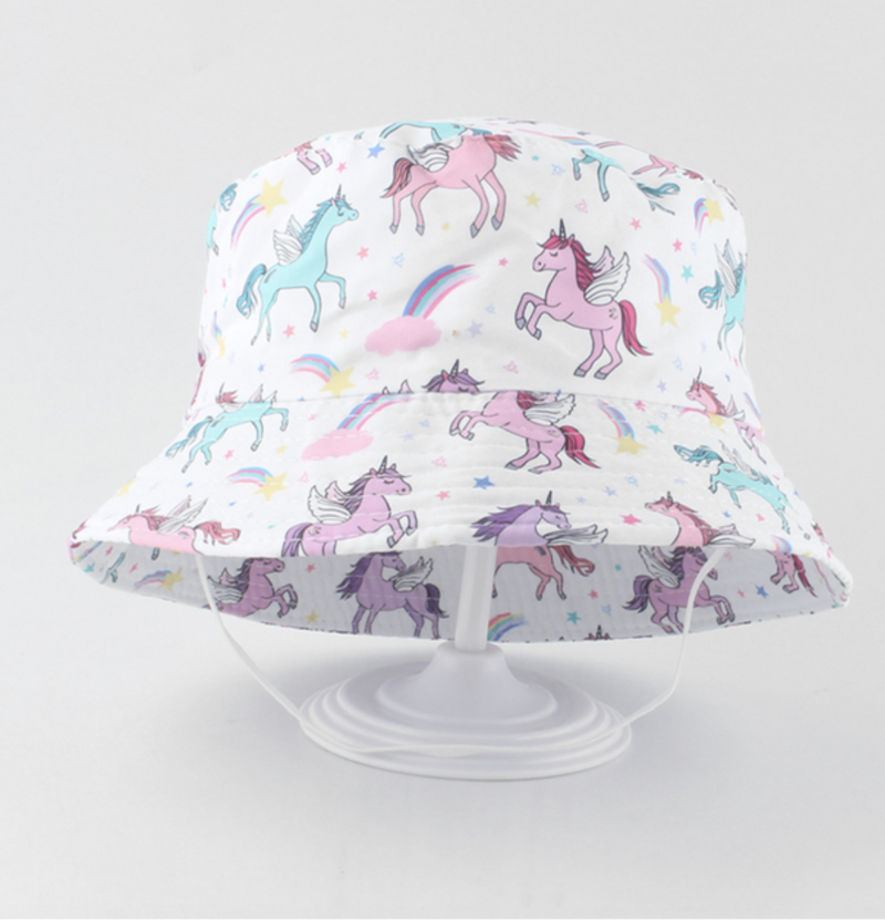 Beyaz üstü mor pembe unicorn şapka bucket - Petityu