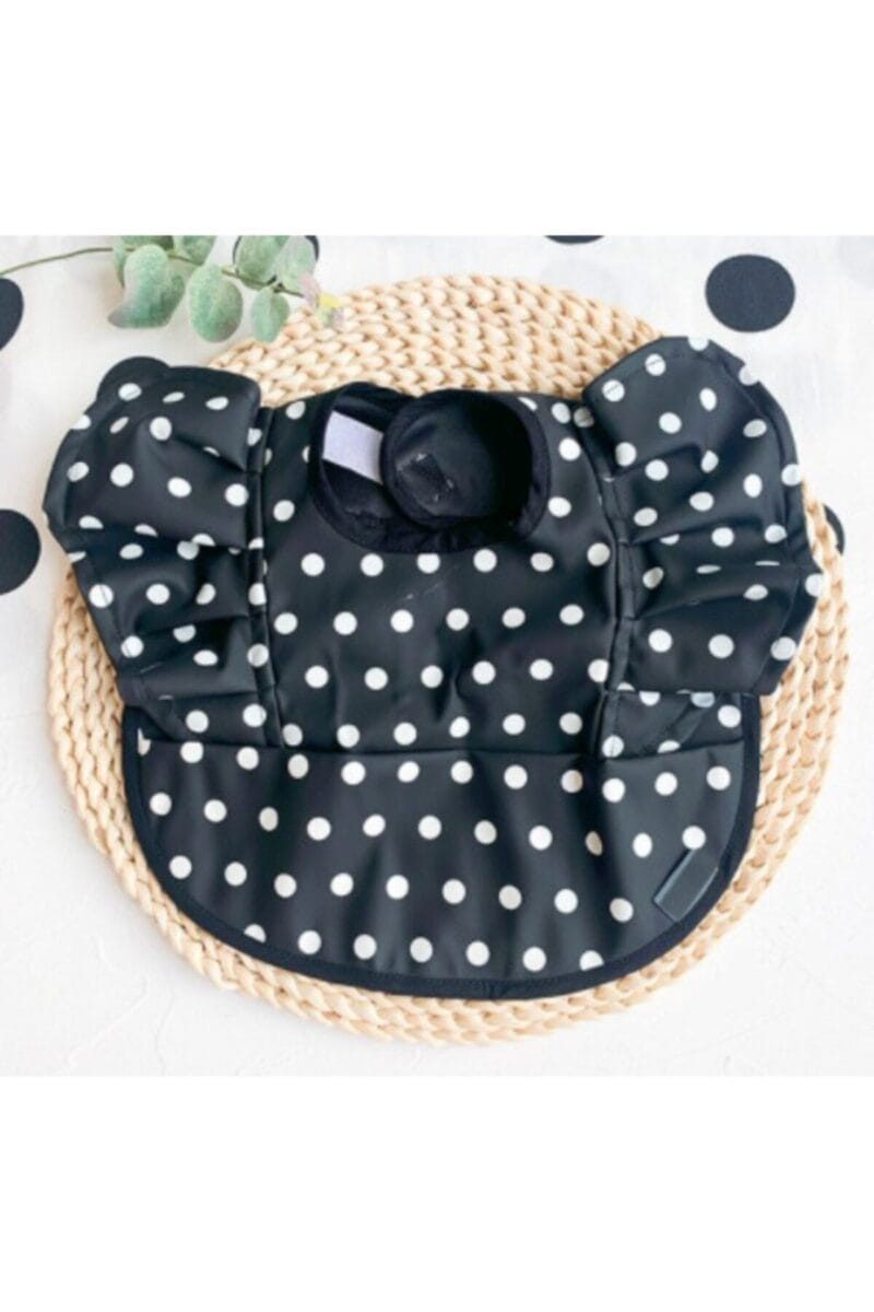 Black And White Dotty Bib For Little Cuties- Puantiyeli Su Geçirmez Önlük Mama Önlüğü - Petityu