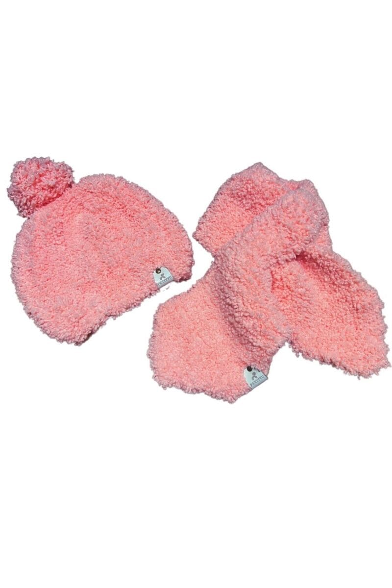 Knittedbygranma el örgüsü puffy pembe atkı bere set yumuşacık sıcak tutar - Petityu