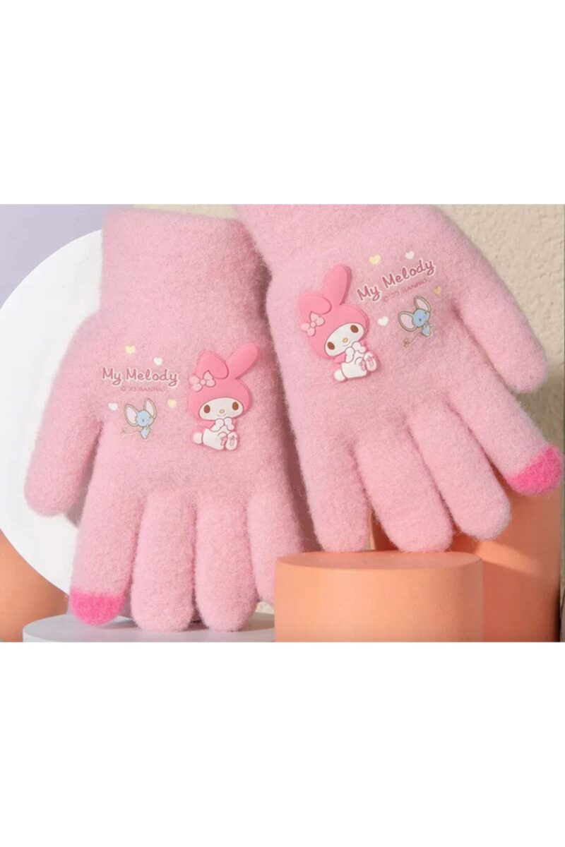 pembe örme yumuşacık sıcacık eldiven Hello Kitty- My Melody - pembe parmak ucu detay 3-8 yaş - Petityu