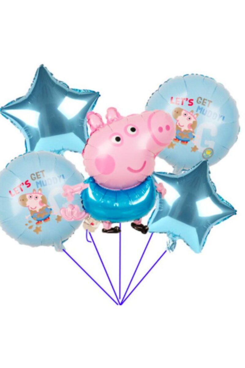 Peppa Pig Foil 3'lu Balon Seti Dogumgunu Balon Seti Folyo Peppa Pig George Mavı Set - Petityu