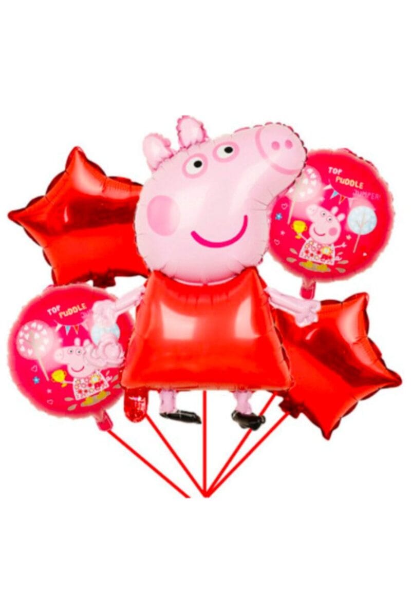 Peppa Pig Foil 3'lu Balon Seti Dogumgunu Balon Seti Folyo Peppa Pig Kirmizi - Petityu