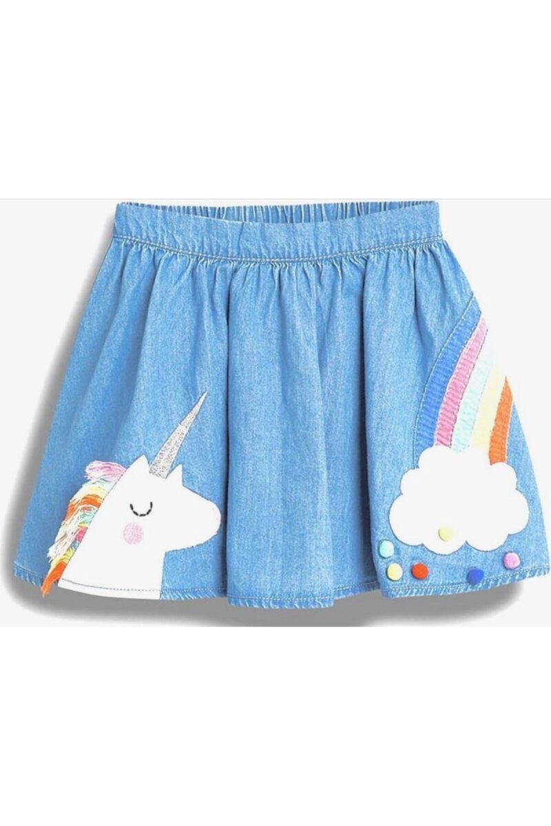 Şirin Unicorn Ve Gökkuşağı Desenli Çocuk Etek - Petityu