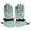 sugeçirmez kız çocuk bere eldiven set mint pembe flamingo desenli kayak snowboard 4-8 yaş - Petityu