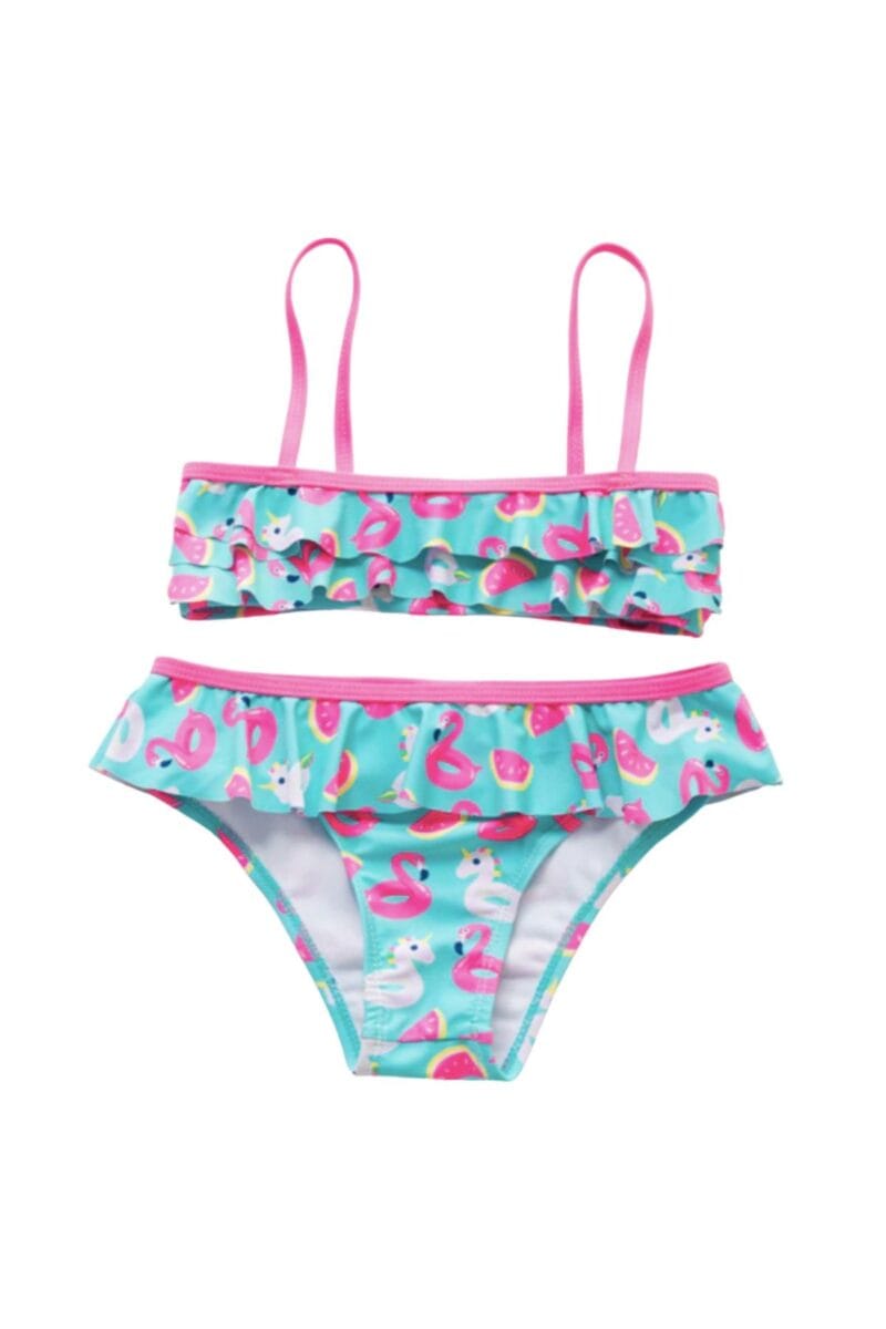 Unicorn Flamingo Simit Pembe Mint Yesili Firfirli Bikini - Petityu