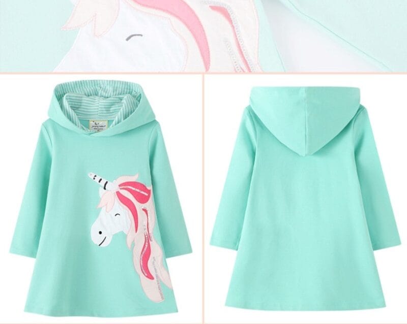 Petityu Unicorn Aplikeli Mint Kız Çocuk Sweatshirt Elbise - Petityu