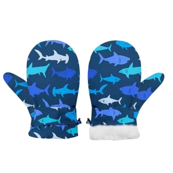 Petityu Lacivert Üstü Mavi Beyaz Camgöbeği Köpekbalığı İçi Pufudik Sıcak Tutan Yumuşacık Eldiven