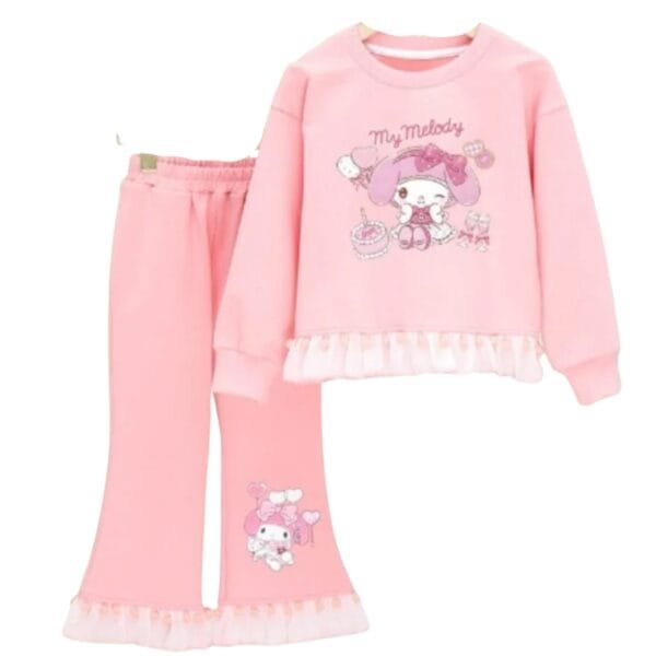 Petityu My Melody Eşofman Takım İlkbaharlık/Sonbaharlık Şirin Pembe Ponponlu Eşofman Takımı