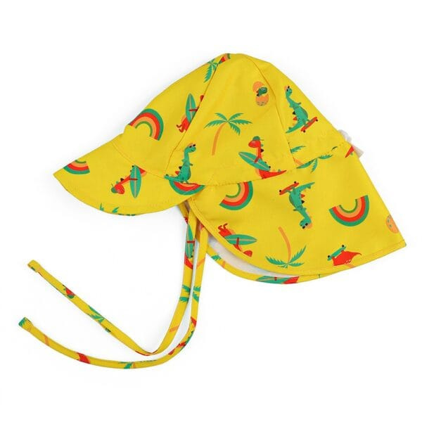 Petityu UPF50+ Güneş Korumalı 0-18 Ay Boyun Korumalı Sarı Dinazor Desenli Yazlık İnce Bebek Şapka