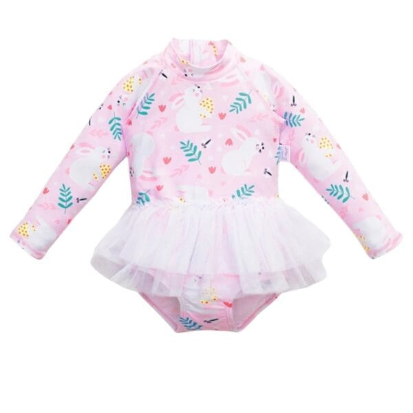 Petityu UPF50+ Güneş Korumalı Aşırı Şirin Tutu Etekli Tavşan Desenli Kız Çocuk Mayo