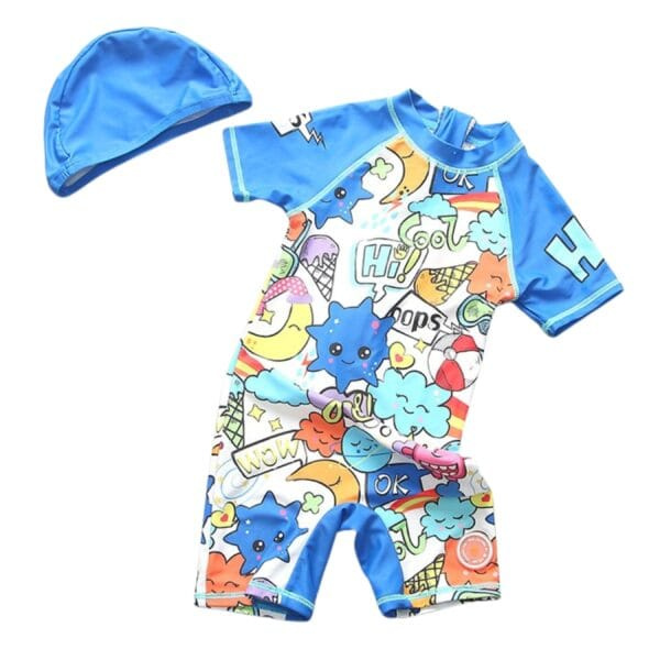 Petityu UPF50+ Güneş Korumalı Cool Erkek Çocuk Sevimli Doodle Desen Comic Book Şirin Erkek Çocuk Mayo