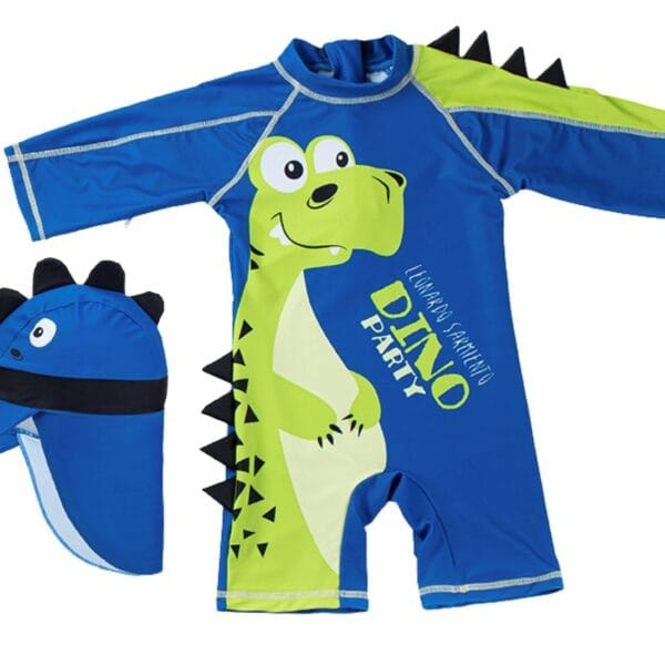 Petityu Güneş Korumalı Mavi Neon Yeşil Dinazor Erkek Çocuk Leonardo Party Şapka Mayo Set