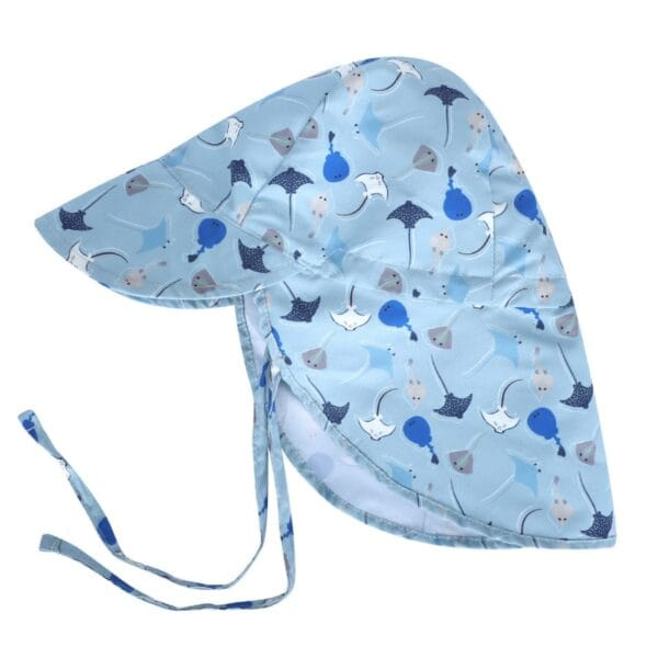 Petityu UPF50+ Güneş Korumalı 0-18 Ay Boyun Korumalı Açık Mavi Vatos Balık Desenli Yazlık Şapka