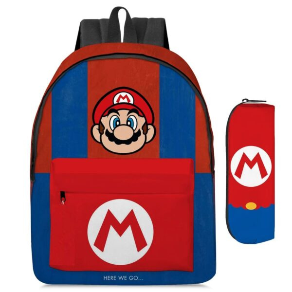 Super Mario Mavi Kırmızı İlkokul Ortaokul Sırt Çantası Ve Kalem Kutu Set