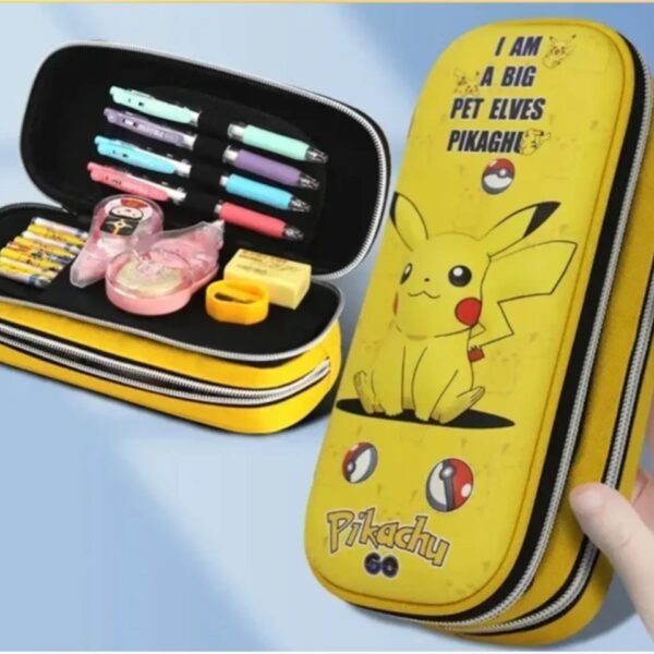 Pokemon Pikachu Büyük Kapasiteli Çift Fermuarlı 3D Sert Kapaklı Kalem Kutusu