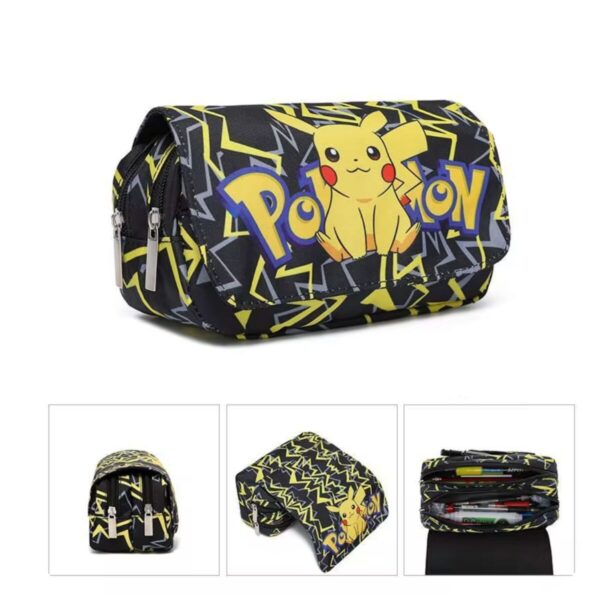 Pokemon Pikachu Çift Fermuarlı Büyük Kalem Kutu Siyah Gri Sarı
