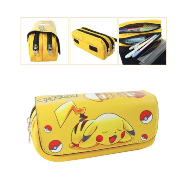 Pokemon Pikachu Çift Fermuarlı Büyük Kapasiteli Okul Kalem Kutusu
