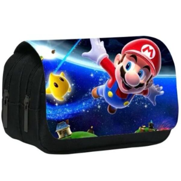 Super Mario Çift Fermuar Büyük Kapasiteli Kalem Kutu dayanıklı kumaş mario kalem kutusu