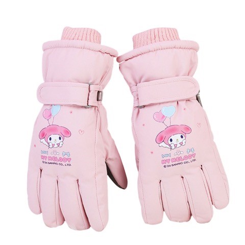Petityu Profesyonel Kayak Snowboard Kar Eldiveni İçi Sıcak Tutan Su Geçirmez Aşırı Şirin Pembe My Melody Şeker Ve Kalpli Balon