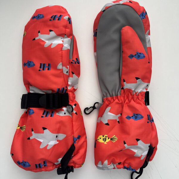 Petityu 1-4 Yaş İçi Polarlı Su Geçirmez Turuncu Kayak Snowboard Kar Eldiveni